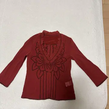 HIROKO BIS 빨간색 꽃무늬 자수 7부 소매 앙상블