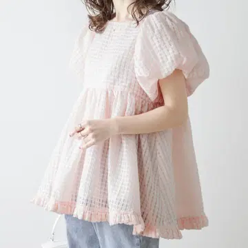 AMELY 포완 소매 깅엄 체크 탑