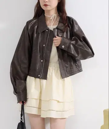 kastane 인조 가죽 숏 블루종 브라운/size0