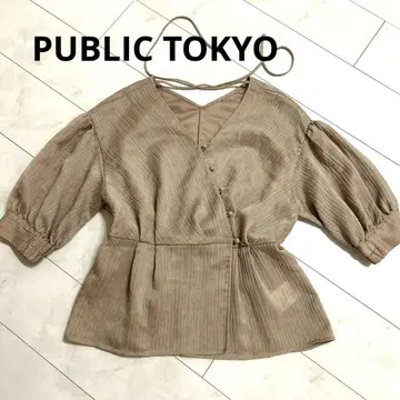 PUBLIC TOKYO 블라우스 반팔 베이지 새상품급 쉬폰 패스 슬리브
