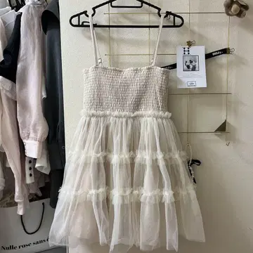 발레리나 얇은 명주 그물 미니 원피스 아이보리