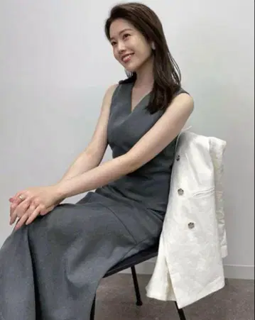 anuans 아누아스 린넨 라이크 트위드 머메이드 원피스 S 그레이