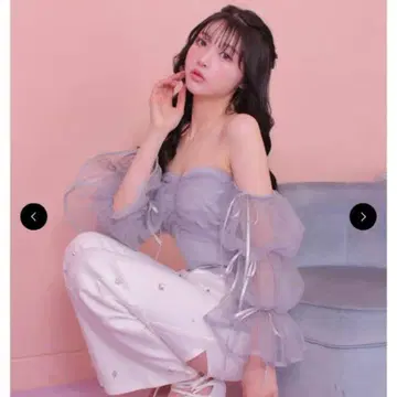엠미에메 캔디 슬리브 튤 탑스 블루 그레이