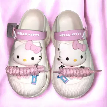 한국 헬로키티 통굽 사보 클로그 샌들 화이트 핑크 24cm