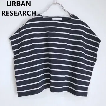 어반 리서치 티셔츠 슬리브리스 보더 면 네이비