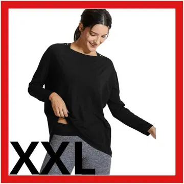 긴팔 티셔츠 블랙 (2XL) 요가 루즈핏 캐주얼 오가닉