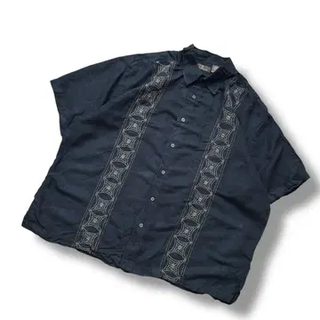 해외 구제 의류 cafe luna 쿠바 셔츠 자수 린넨 혼방 2XL