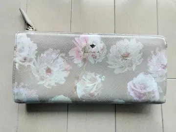 꽃무늬 이중 접이식 지갑 베이지