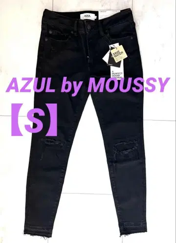 AZUL by MOUSSY 자른 듯한 데미지 스키니 데님 블랙 [S]