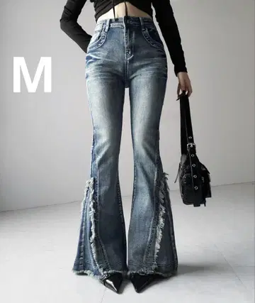 me+em select 빈티지풍 프린지 스트레치 플레어 데님 M