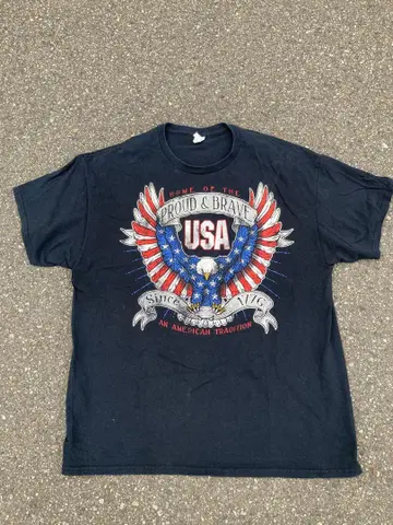 빈티지 구제 의류 USA 프린트 남성용 반팔 티셔츠 블랙 XL 이글.