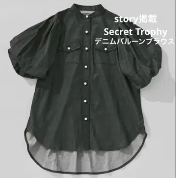 SECRET TROPHY 시크릿 트로피 펄 버튼 데님 블라우스