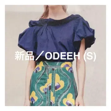 택 포함 새상품 ODEEH 오데 블라우스 반팔 네이비 퍼프 슬리브 S