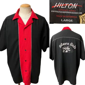 00s 빈티지 Hilton 볼링 셔츠 L 블랙 레드 xpv