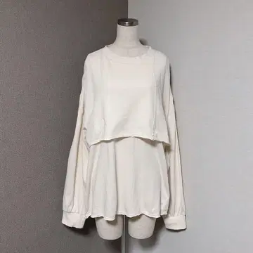 헤더 맨투맨 트레이닝복 데미지 레이어드 상의