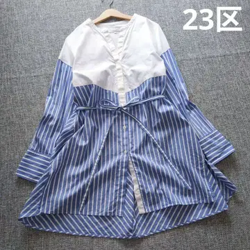 23구 이탈리아제 원단 허리 리본 밴드 카라 셔츠 튜닉 넉넉한