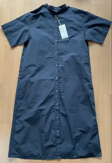 택 포함 새상품 MUJI 스탠드 카라 반팔 셔츠 원피스 S 블랙
