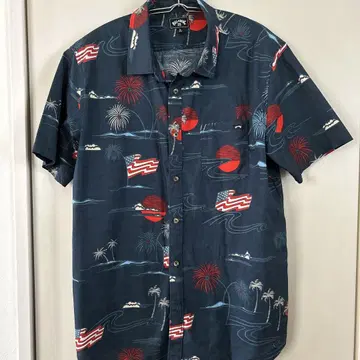Billabong 반팔 셔츠 L 네이비 불꽃놀이