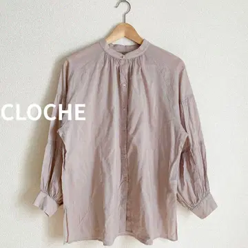 크로셰 CLOCHE 셔츠 긴팔 베이지 면100% 밴드 카라 02