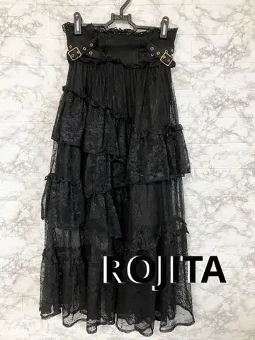 ROJITA 프릴 레이스 블랙 롱 스커트
