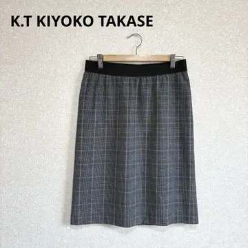 K.T KIYOKO TAKASE 스커트 허리밴딩 체크 무늬 그레이 L