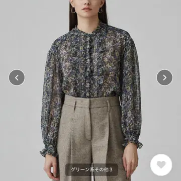 플로럴 프린트 프론트 프릴 블라우스