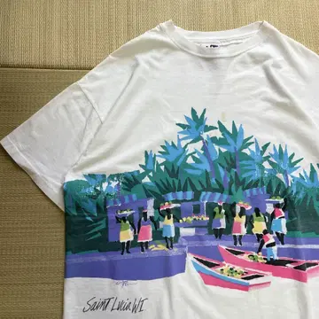 90s USA제 avsta 양면 프린트 회화 아트 티셔츠 XL 상당