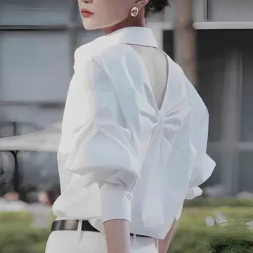 화이트 벌룬 슬리브 셔츠 XL 블라우스 와이셔츠