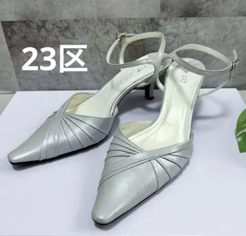 23구 스틸레토 스트랩 샌들 가죽 실버 23.0