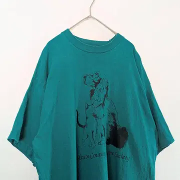 90s USA제 애니멀 개와 고양이 티셔츠 그린 XL