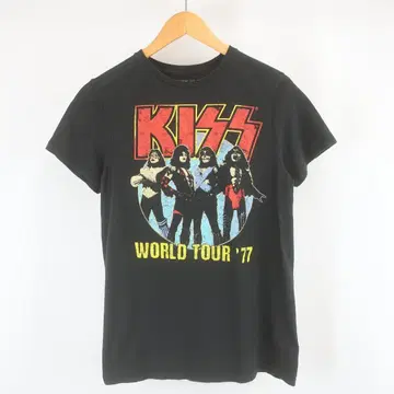 KISS 영문 로고 프린트 페이드 하드 록 밴드 티셔츠 S