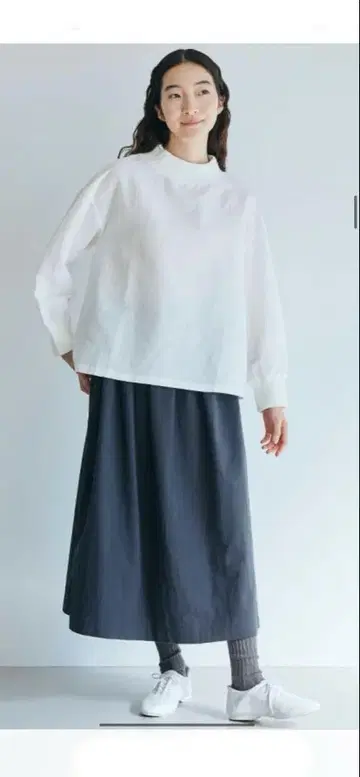 나카가와 마사시치 상점 면 린넨 하이넥 블라우스 화이트 화이트