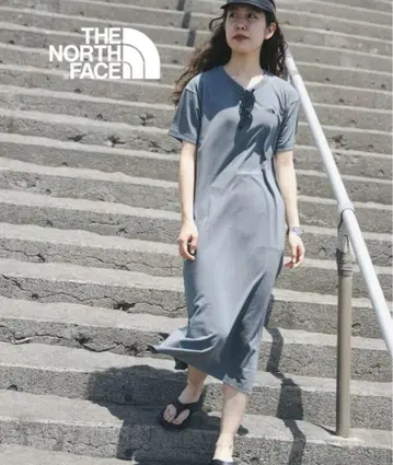 THE NORTH FACE 반팔 롱 원피스 베이지