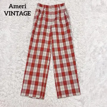 Ameri VINTAGE 체크 2턱 스트레이트 팬츠 빨간색 M
