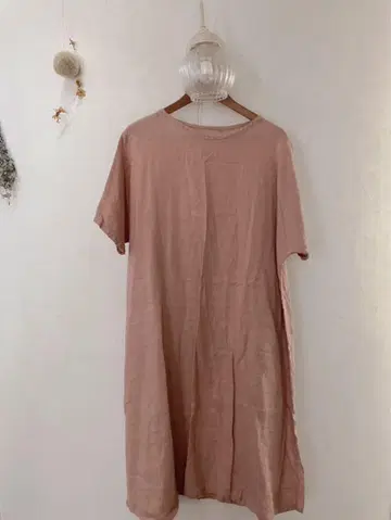프렌치 린넨 원피스 핸드메이드 핑크 베이지