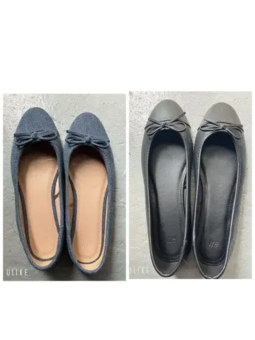 H&M 리본 포함 블랙 데님 소재 플랫 슈즈 2켤레 최저가입니다.