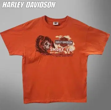 HARLEY DAVIDSON 양면 프린트 티셔츠 오렌지 반팔 L 상당