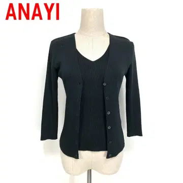 A6202 아나이 니트 앙상블 반팔 7부 소매 가디건 리브 블랙 38