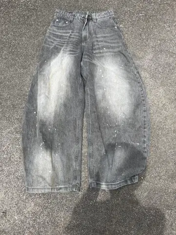 그레이 와이드 레그 데님 팬츠