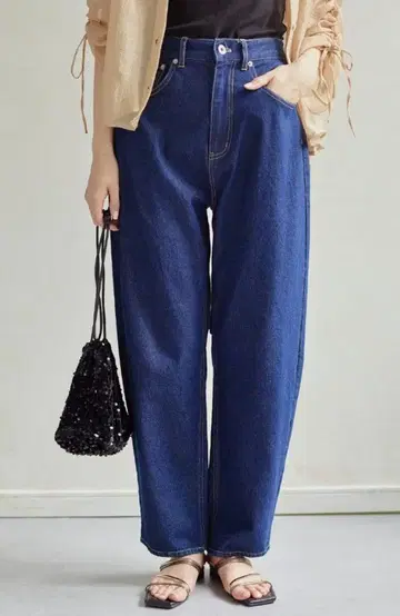 thevon. 커브 데님 팬츠 네이비 허리밴딩 S