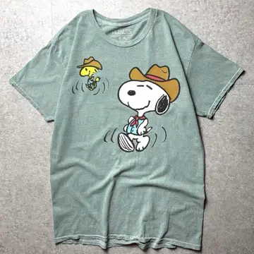 PEANUTS 반팔 티셔츠 스누피 캐릭터 애니메이션 그린 M