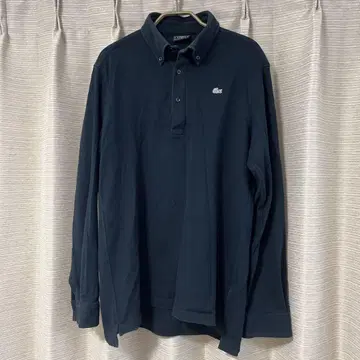 Lacoste 네이비 긴팔 피케 셔츠 사이즈 4 버튼 다운 실버 악어