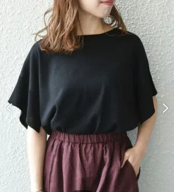 SHIPS any 손세탁 가능 린넨 믹스 프릴 슬리브 풀오버 블랙