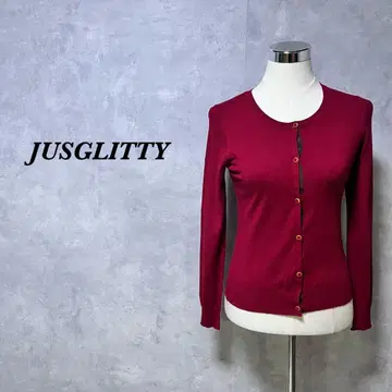 JUSGLITTY 니트 가디건 리브 절개 나일론 빨간색 M 3838