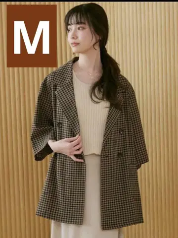 시마무라 choco 씨 콜라보 깅엄 체크 하프 슬리브 자켓 M 브라운