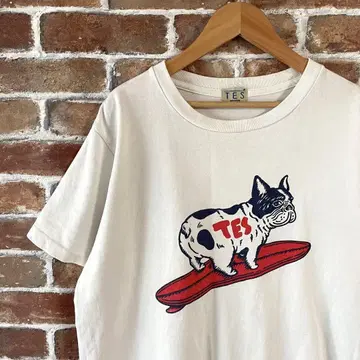 TES 프렌치 불독 서핑 티셔츠 size:M 흰색 화이트