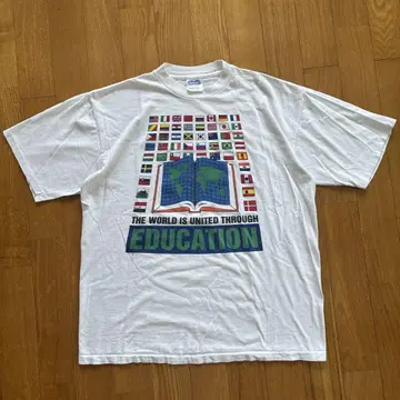 90s 싱글 스티치 국기 세계 지도 티셔츠 시티 보이