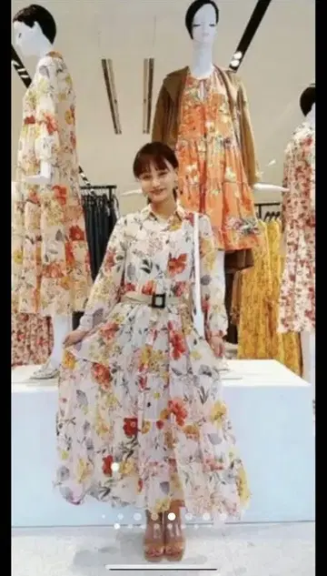 자라 꽃무늬 롱 원피스 셔츠 원피스 M