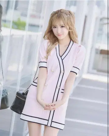 레이디 Rady 바이컬러 원피스 프론트 버튼 핑크 화이트 블랙