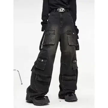 지하인 멀티 포켓 카고 데님 팬츠 S
